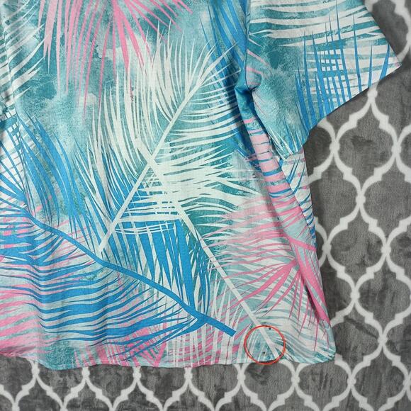 Royaura Hawaiian Shirt Mens 4XL Blue Pink Palm Leaf Aloha Vacation Button Up - Picture 7 of 9